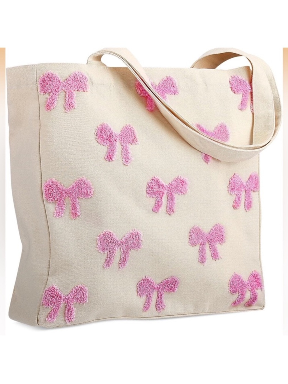 🎀Embroidered Canvas Pink Bow Tote Bag